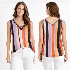 Halogen Multicolor Striped V-Neck Tank Top Sleeveless Size M EUC